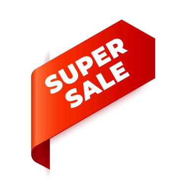 Kırmızı Vektör Banner Şerit beyaz arka plan, sol yer imi.