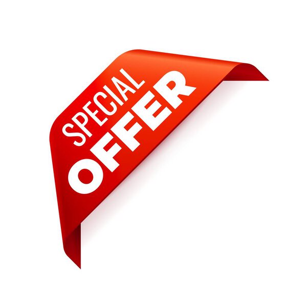 Red Vector Banner Ribbon on white background, corner ribbon.