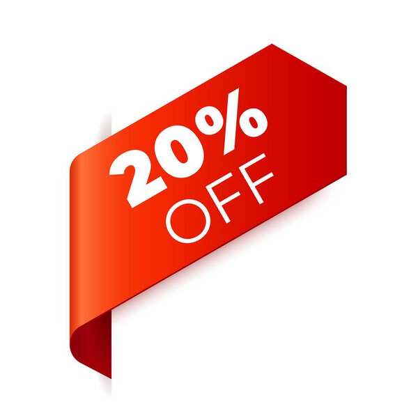 Red Vector Banner Ribbon on white background, left bookmark.