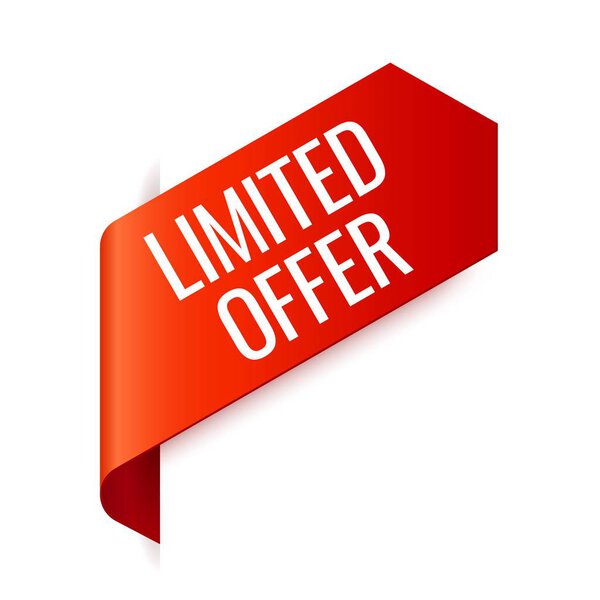 Red Vector Banner Ribbon on white background, left bookmark.