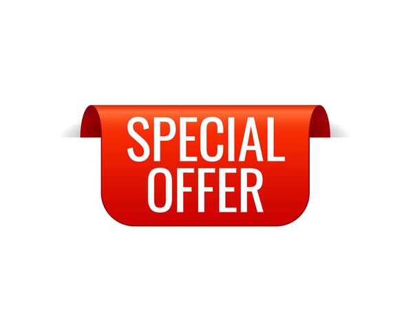 Red Vector Banner Ribbon on white background, top bookmark.