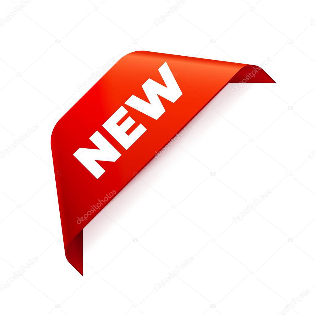 Red Vector Banner Ribbon on white background, corner ribbon.