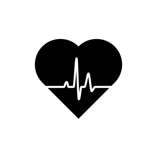 Heart, Icon of human health. Black heart icon with pulse line on white background — Stock Vector