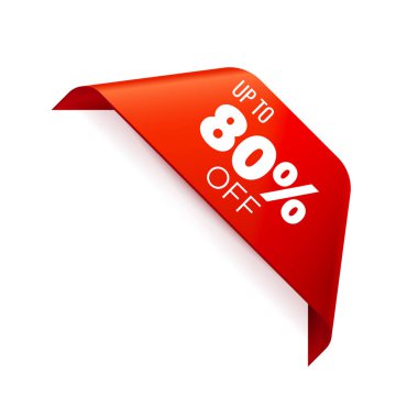 Kırmızı Vektör Banner Şerit beyaz arka plan, köşe şerit, en fazla yüzde 80 kapalı