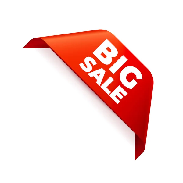 Nastro rosso per banner vettoriale su sfondo bianco, nastro ad angolo, grande vendita — Vettoriale Stock