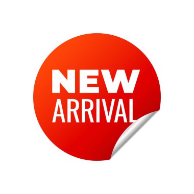 Kırmızı Vektör Banner Sticker beyaz arka plan, yeni varış