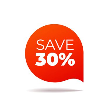 Beyaz arka planda Kırmızı Vektör Banner konuşma balonu, yüzde 30 tasarruf