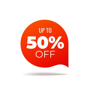 Kırmızı Vektör Banner konuşma balonu beyaz arka plan üzerinde, en fazla yüzde 50 kapalı