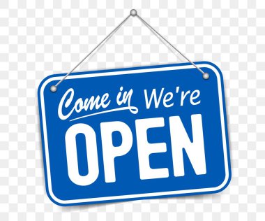 Blue sign Come in we are Open clipart
