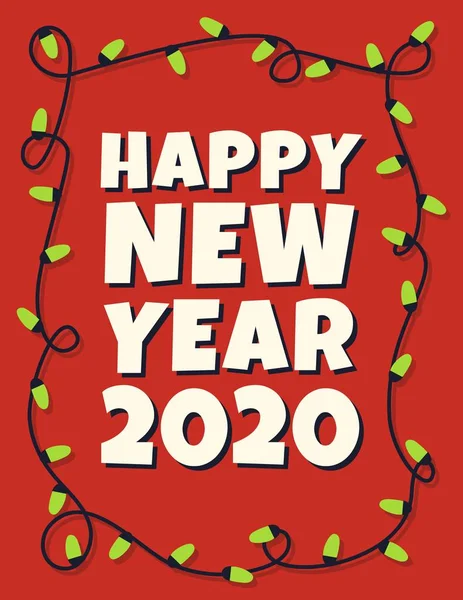 Felice anno nuovo 2020 carta con ghirlanda — Vettoriale Stock