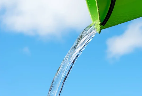Pouring Water Bucket Blue Sky — Stock Photo, Image