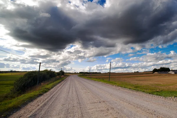 Gravel Road Cloudy Day Summer — Stock Photo, Image