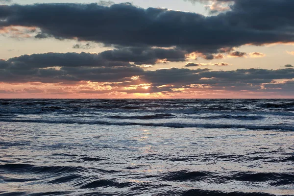 Hora Pôr Sol Mar Báltico Liepaja Letónia — Fotografia de Stock