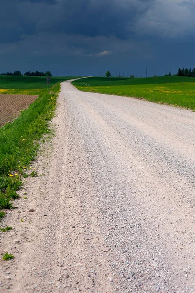 Gravel Road Cloudy Day Summer — Stock Photo, Image