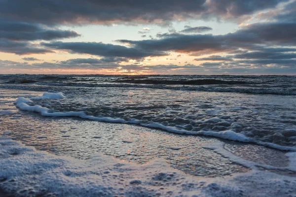 Hora Pôr Sol Mar Báltico Liepaja Letónia — Fotografia de Stock