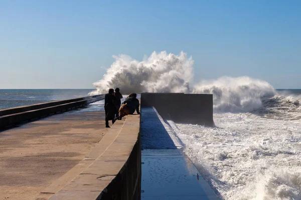 Atlantic Wave Breaking Mole Porto Portugal — Stock Photo, Image