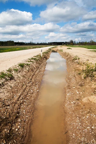 Water Ditch Gravel Road — Stock Photo, Image