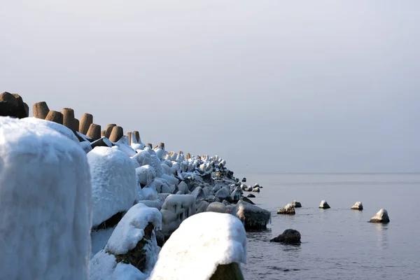 Buzlu Dalgakıran Limanda Liepaja Letonya — Stok fotoğraf