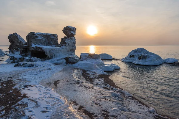 Gelo Forificações Abandonadas Costa Mar Báltico Noite Inverno Liepaja Letónia — Fotografia de Stock