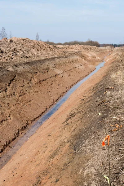 New Agricultural Ditch Early Spring — Stock Photo, Image