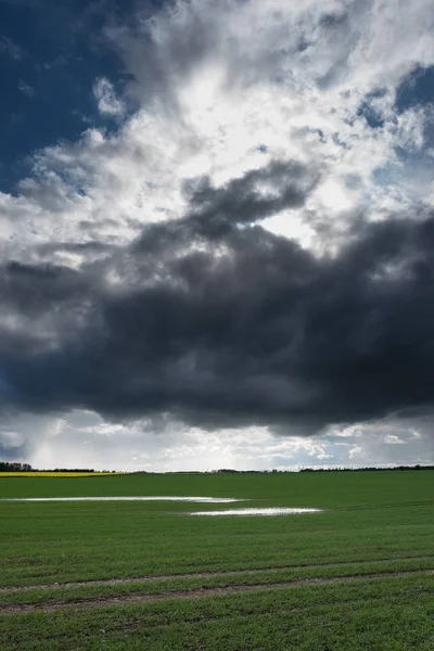 Paysage Agricole Après Pluie Ciel Dramatique — Photo