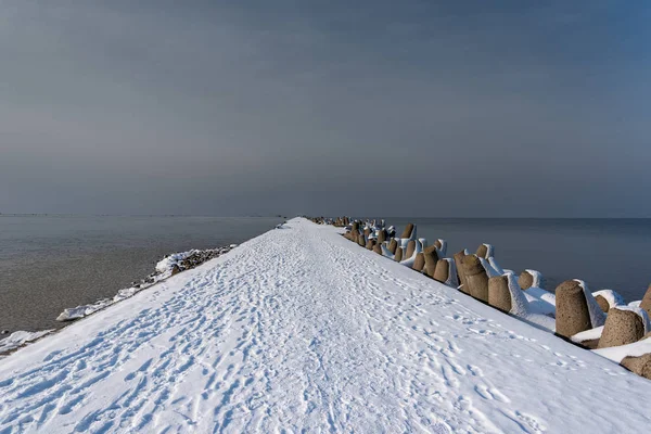 Liepaja Porto Norte Toupeira Tempo Inverno Letónia — Fotografia de Stock