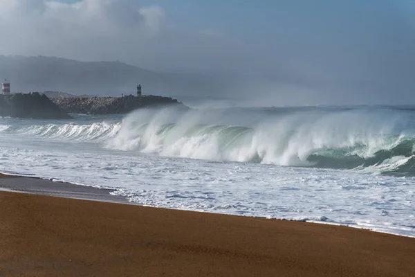 Spashing Vagues Océan Atlantique Nazare Portugal — Photo