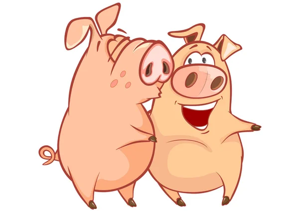 Cartoon Pig Embrasser Embrasser Autre Sur Fond Blanc — Image vectorielle