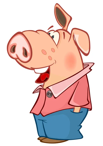 Dessin Animé Cochon Mignon Vêtements Décontractés Avec Main Dans Poche — Image vectorielle