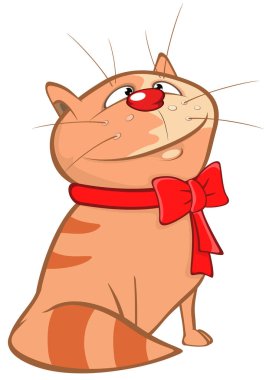 Vektör çizim kırmızı yay ile şirin bir kedi. Çizgi film karakteri