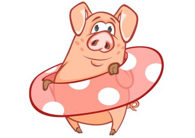 Lifebuoy şirin bir domuza Illustration. Çizgi film karakteri 