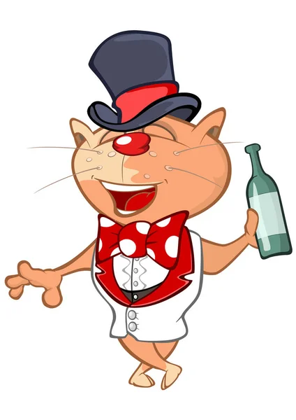 Vectorillustratie Van Een Gentleman Cute Cat Met Fles Stripfiguur — Stockvector