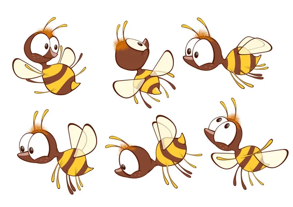 Illustration Cute Yellow Bees Cartoon Character — Stock Vector