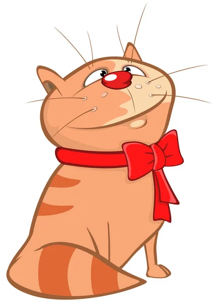 Vector Illustration Cute Cat Red Bow Персонаж Мультфильма — стоковый вектор