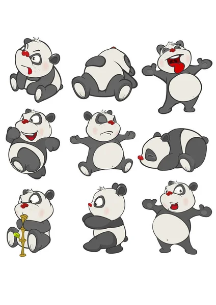 Çizgi Film Illüstrasyon Kümesi Sen Sevimli Bir Panda Ayılara Tasarla — Stok Vektör