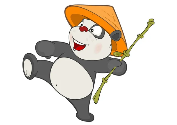 Illustratie Van Een Schattige Panda Met Bamboestok Stripfiguur — Stockvector