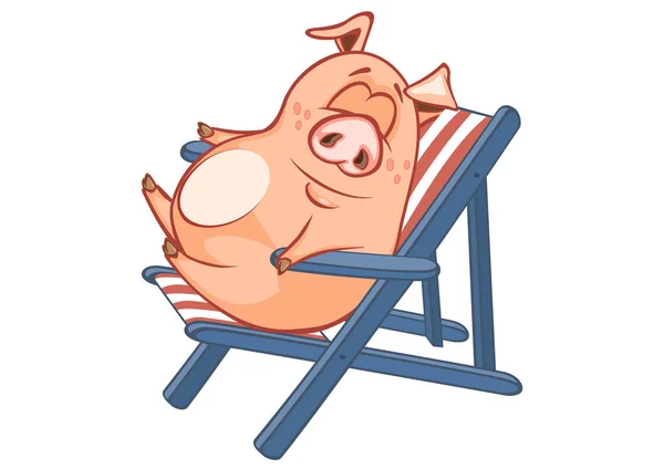 Illustration Eines Niedlichen Schweins Das Sich Auf Einer Sonnenliege Entspannen — Stockvektor