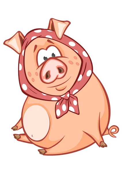 Illustration Cochon Mignon Dans Châle Caractère Bande Dessinée — Image vectorielle