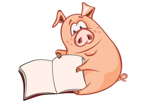 Illustration Cute Pig Open Book Cartoon Character — Stock Vector