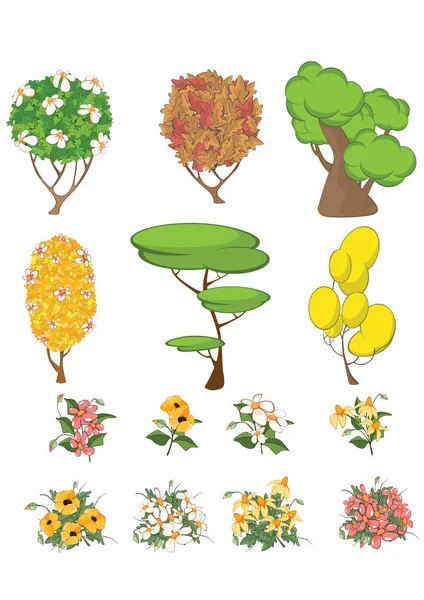 Ensemble Plantes Jardin Avec Des Fleurs Pour Vous Conception Jeu — Image vectorielle