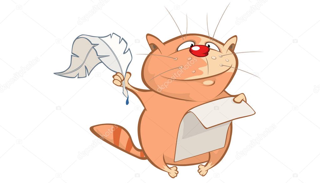 Vector Illustration of a Cute Cat writer . Cartoon Character