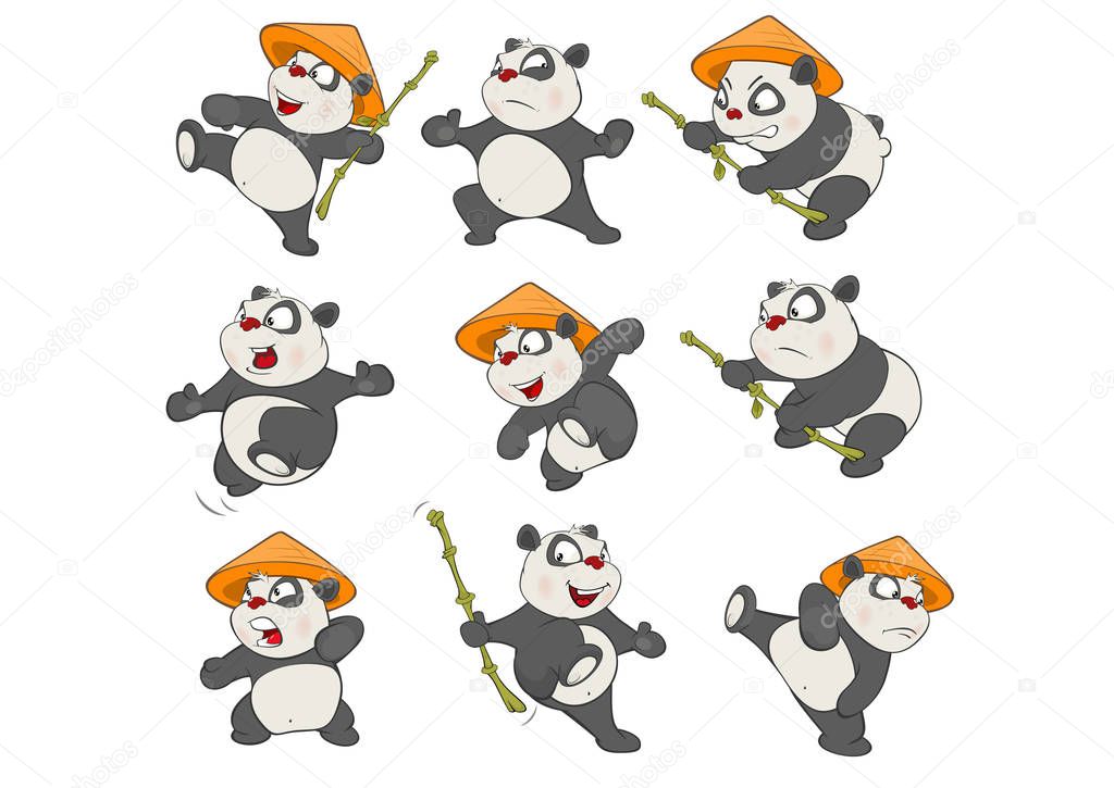 Set of Cartoon Illustration. A Cute Panda Bears for you Design