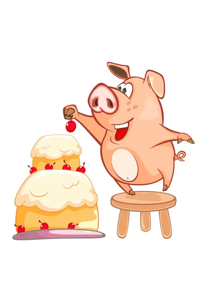 Ilustração Porco Bonito Personagem Dos Desenhos Animados — Vetor de Stock