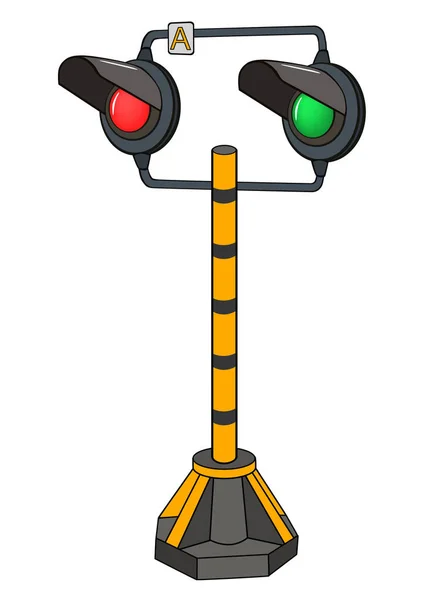 Vector Illustration Railway Traffic Light Semaphore Cartoon — Stock Vector