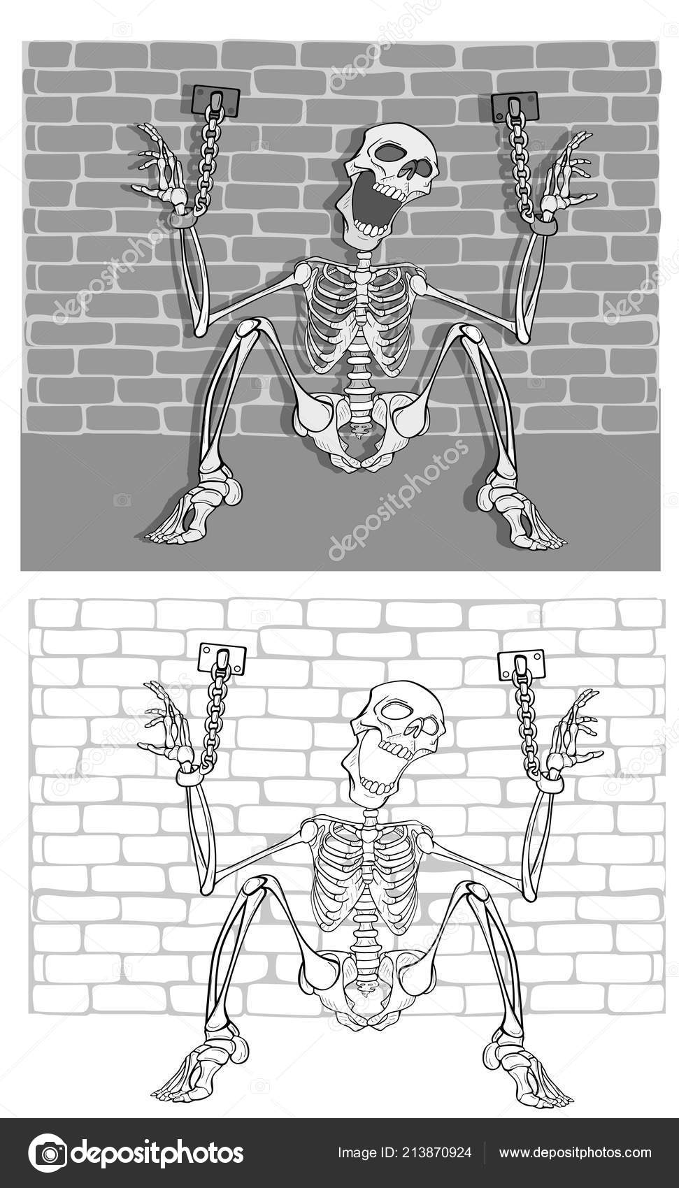 collage-grey-tones-prisoner-skeleton-brick-wall-stock-vector-image-by