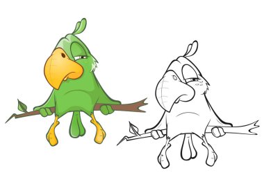 Beyaz zemin üzerine yeşil ve doğrusal papağan ayarla