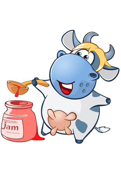 cartoon blue cow on white background