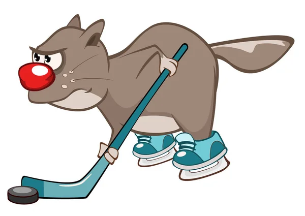Cartoon Hockey Speler Kat Witte Achtergrond — Stockvector