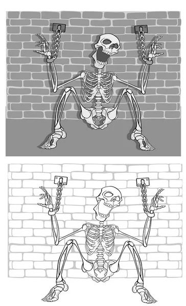 レンガの壁の近くの囚人スケルトン グレーを基調にコラージュします — ストックベクタ