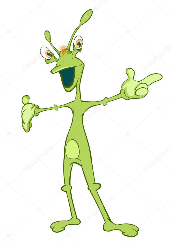 cartoon green alien on white background